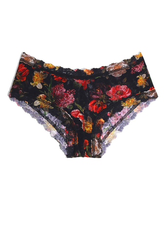 Moonlit Black Floral Printed Signature Lace® Boyshort - Flat Lay Front | Hanky Panky