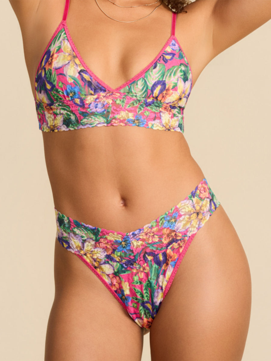 Radiant Pink Floral Printed Signature Lace® Padded Triangle Bralette & Thong Set - Front On Model | Hanky Panky