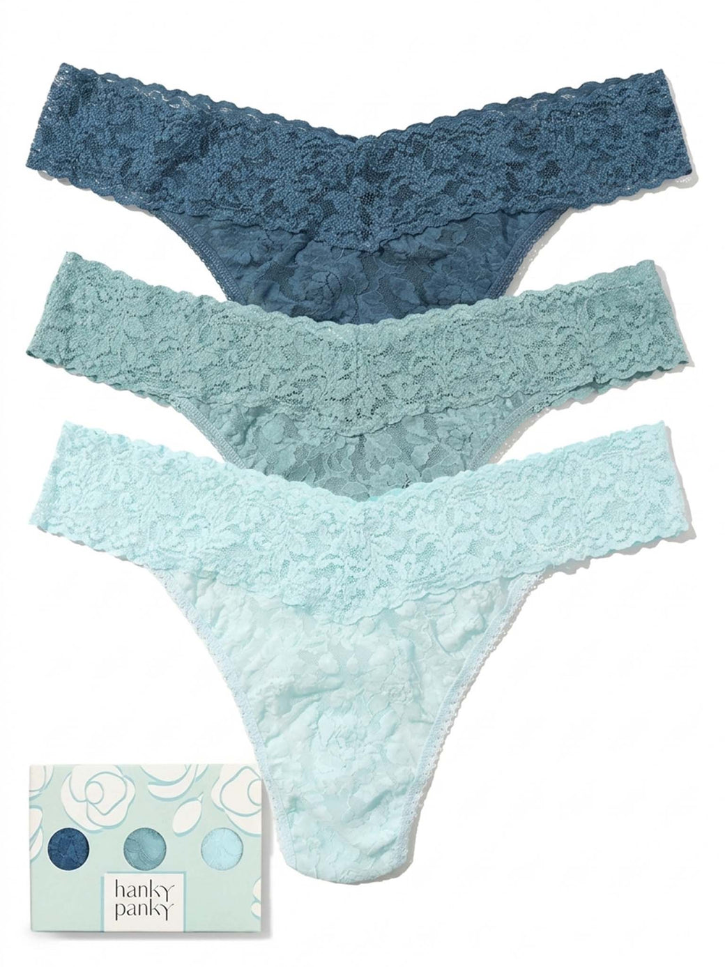 3 Pack Signature Lace® Original Rise Thongs Storm Cloud Blue/ Duck Egg/ Celeste Blue