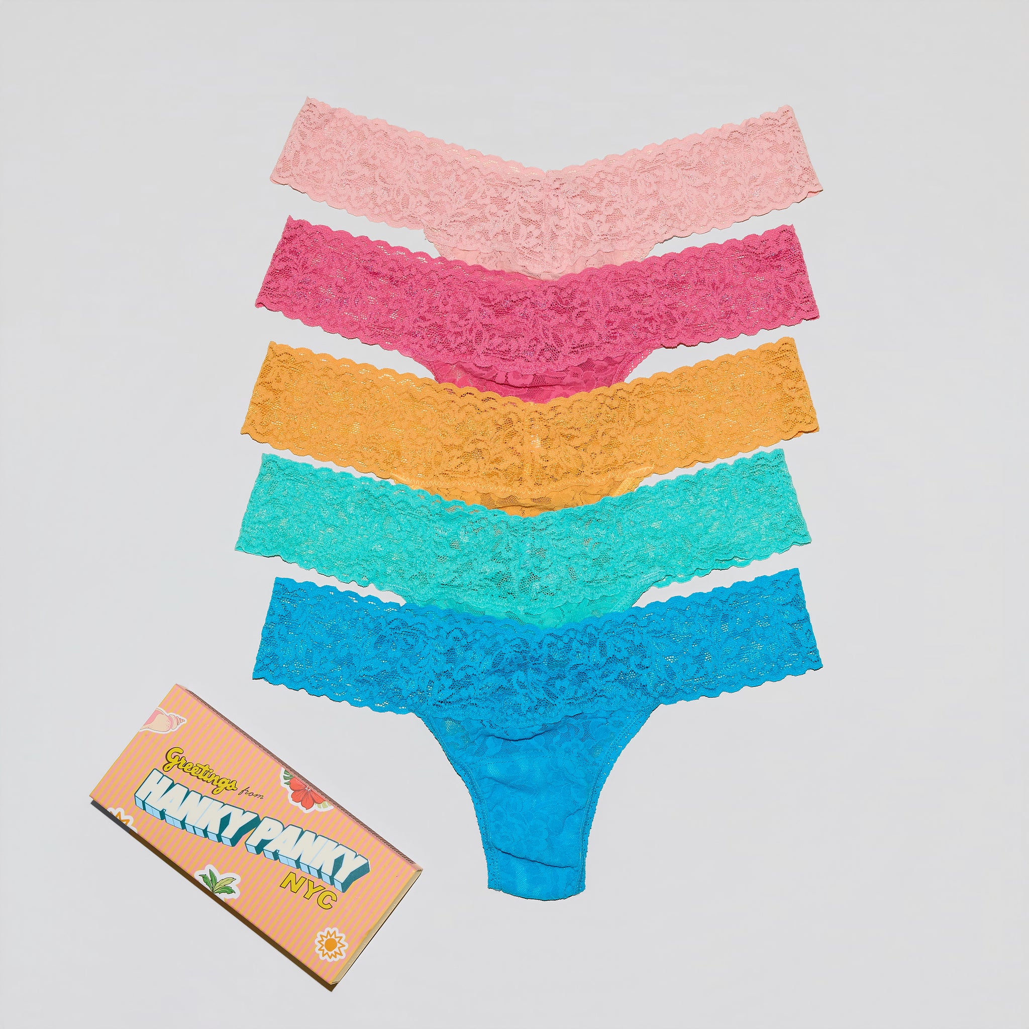 Signature Lace® Low Rise Matchbox 5 Pack Vibrant Pastels (Rosewater Pink/Sugar Rush Pink/Ginger Shot/Seafoam Blue/Fiji Blue)