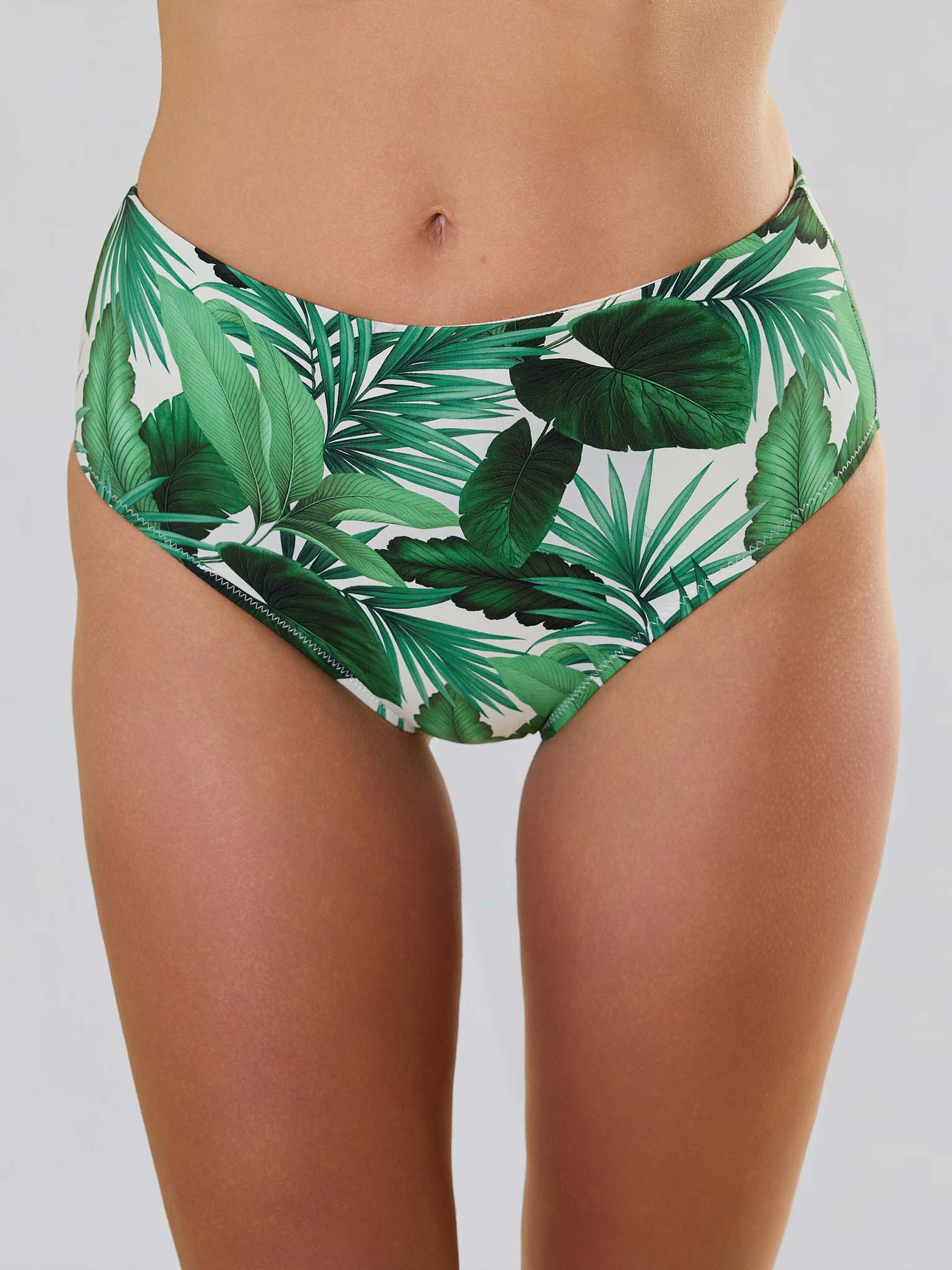 Swim High Rise Bottom Stay Floral Palm Tree Green