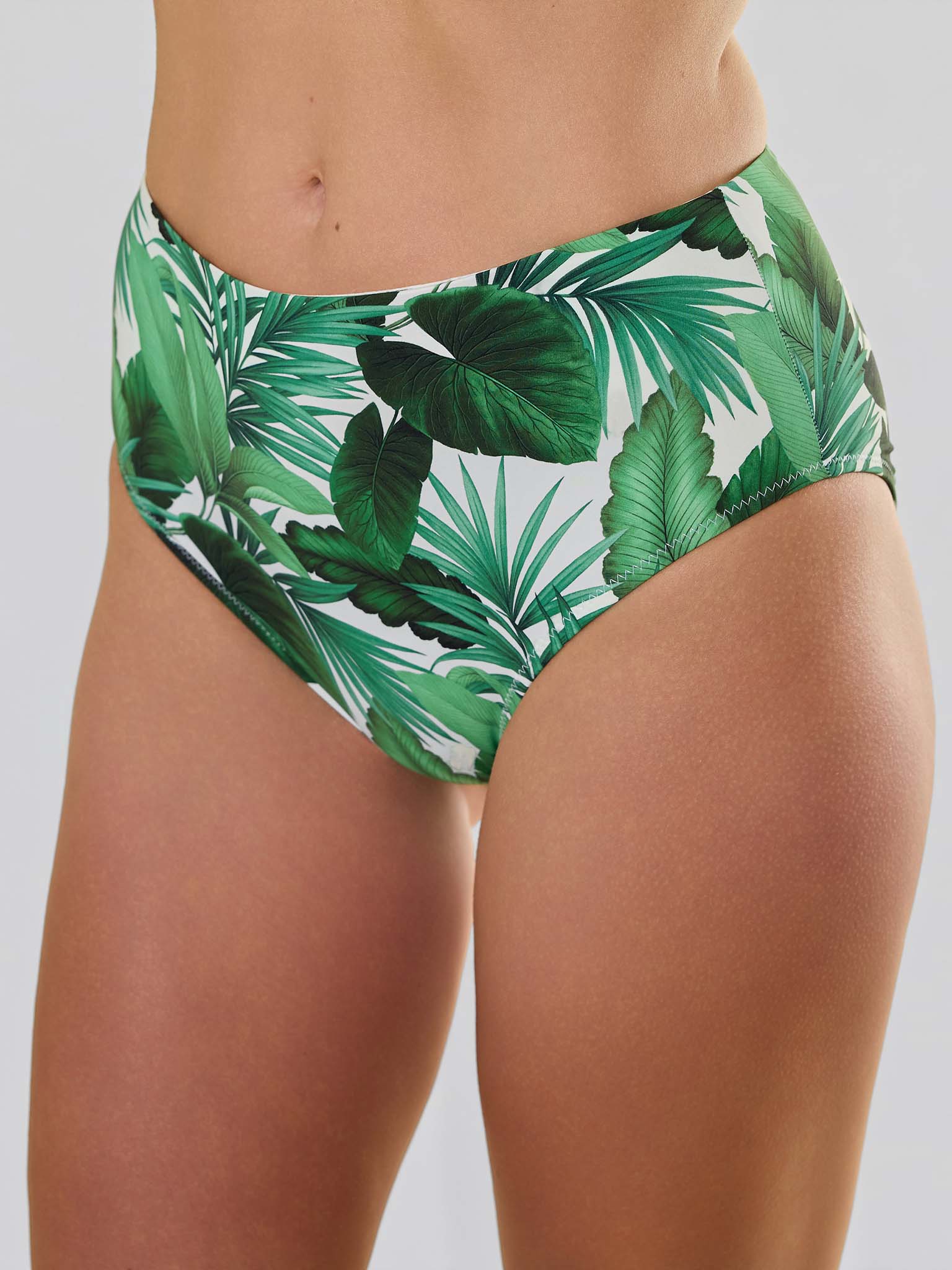 Swim High Rise Bottom Stay Floral Palm Tree Green