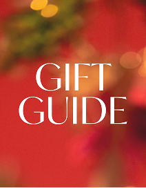 Gift guide text on a blurred background with red and green colors
