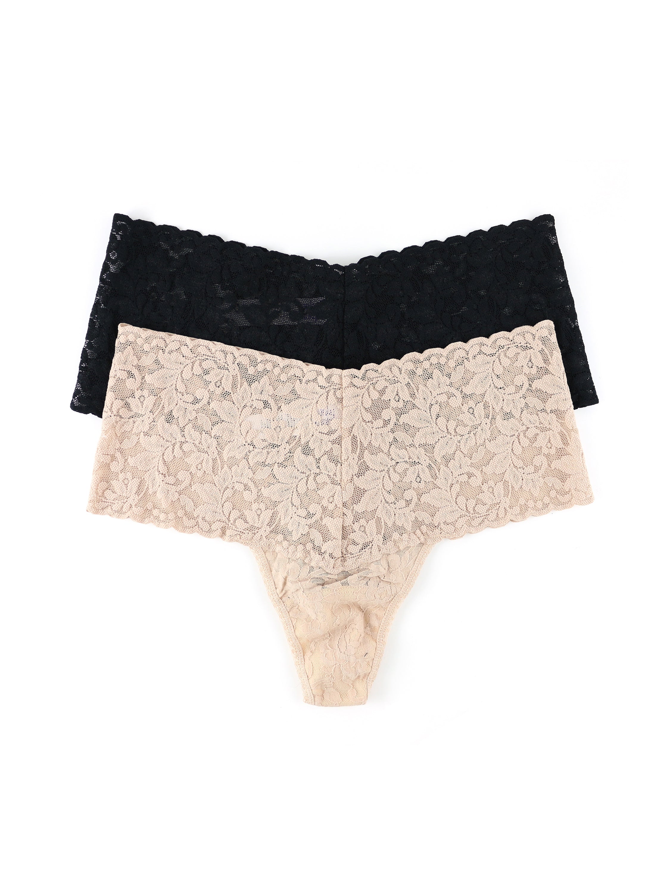 2 Pack Retro Lace Thong in Chai-Black