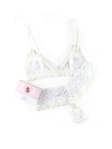 Honeymoon Crotchless Thong and Bralette Set in Light Ivory