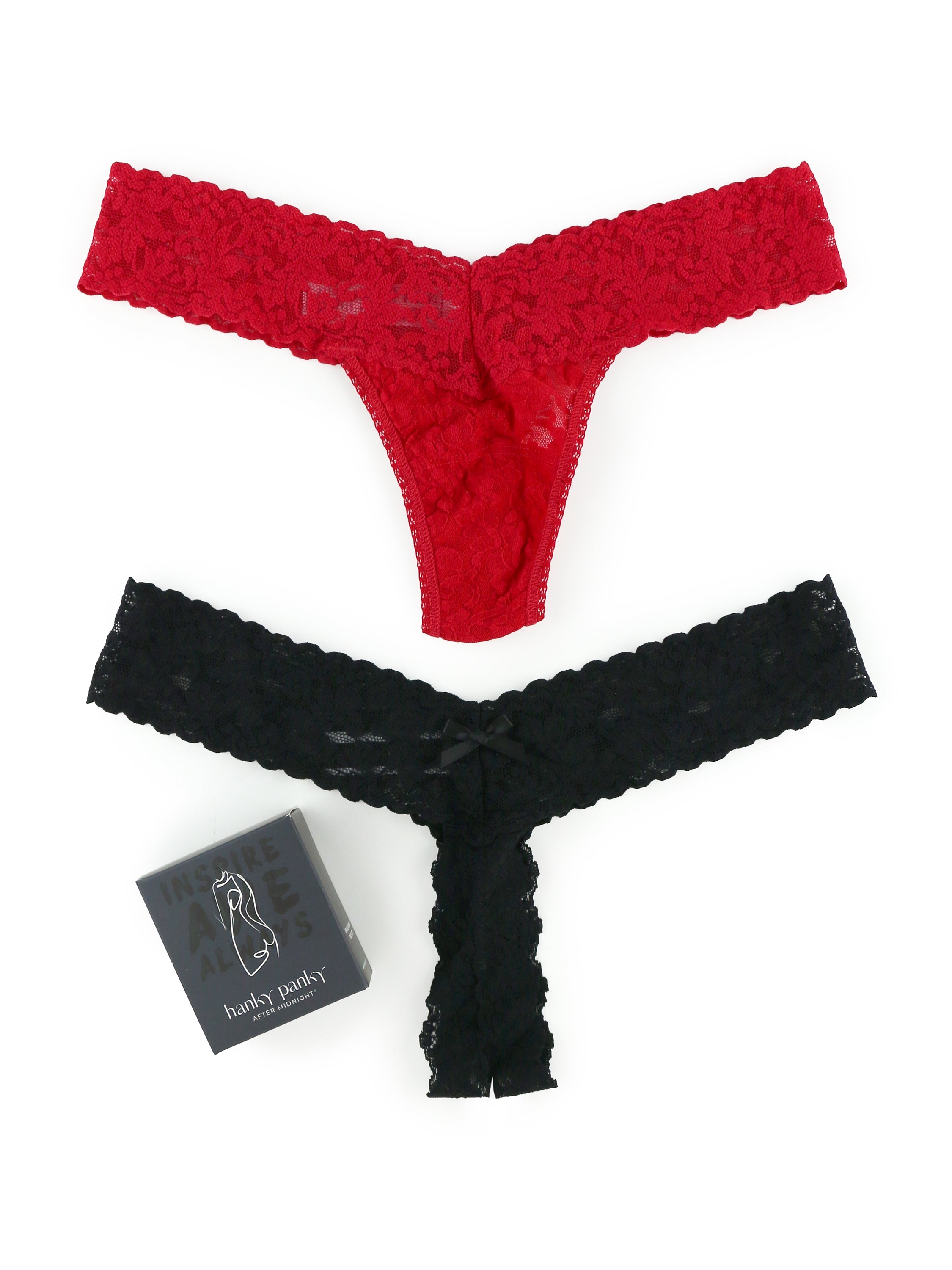 Naughty and Nice Thong 2 Pack in Black/Red