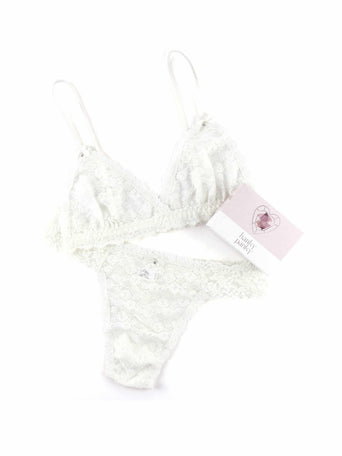 Light Ivory Original Rise Wedding Night Box Set - Flat Lay with Bridal Gift Tag, Lace Bralette & Thong | Hanky Panky