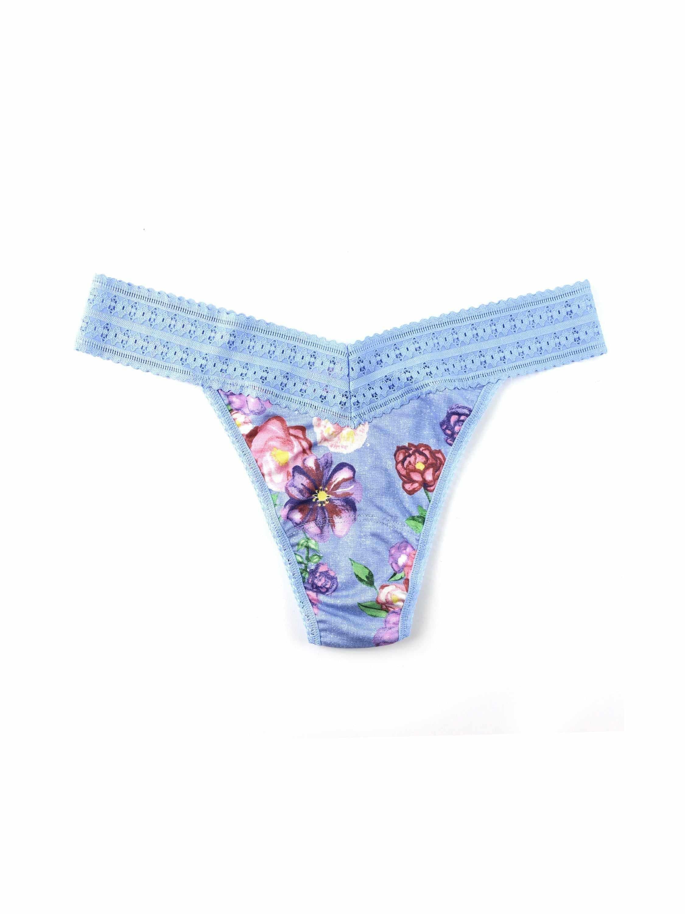 Blue Floral DreamEase™ Printed Original Rise Thong Chatsworth House - Flat Lay | Hanky Panky