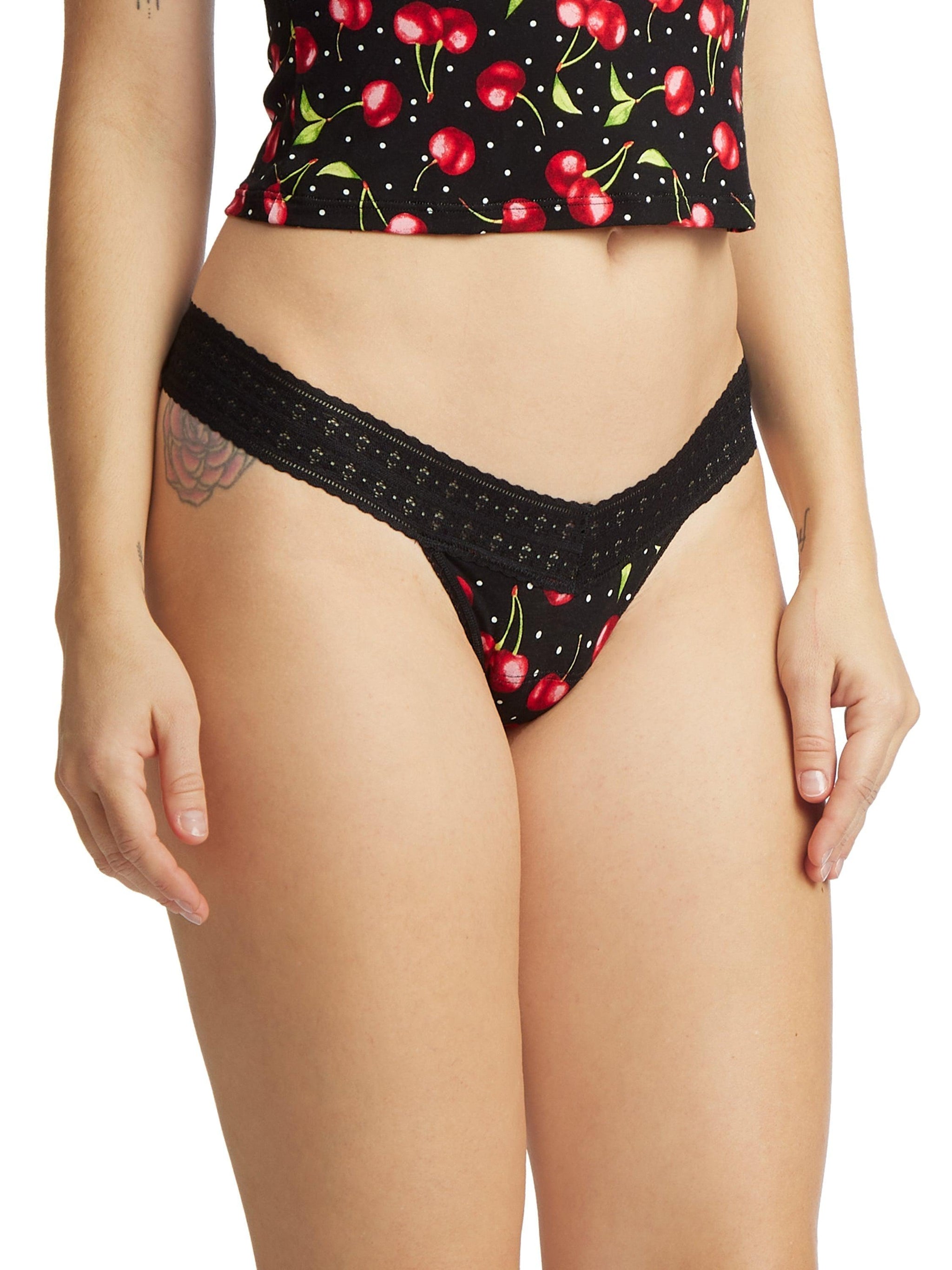 Printed DreamEase™ Low Rise Thong Cherry Bomb