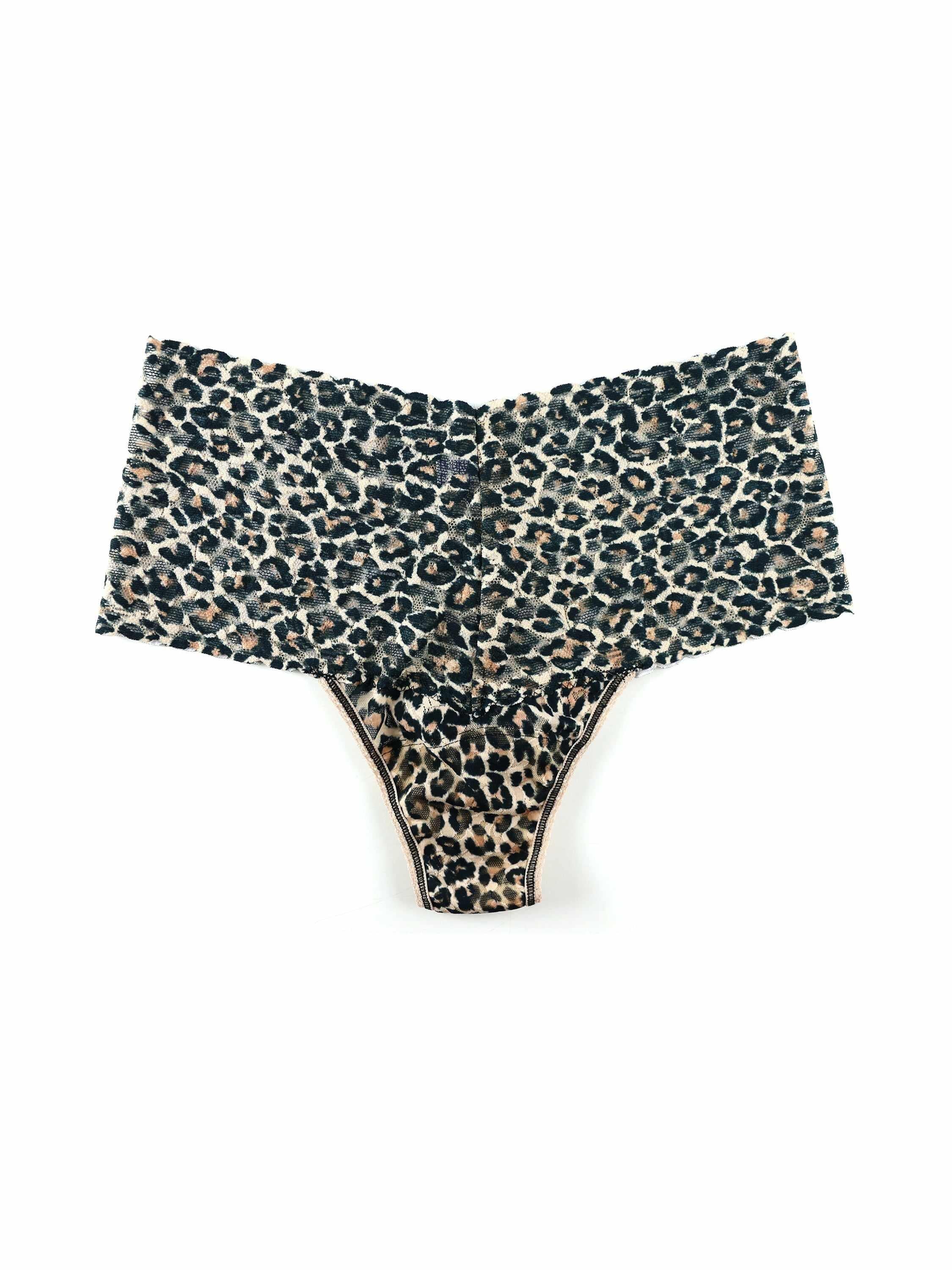 Printed Retro Lace Thong Classic Leopard - Flat Lay Front View | Hanky Panky