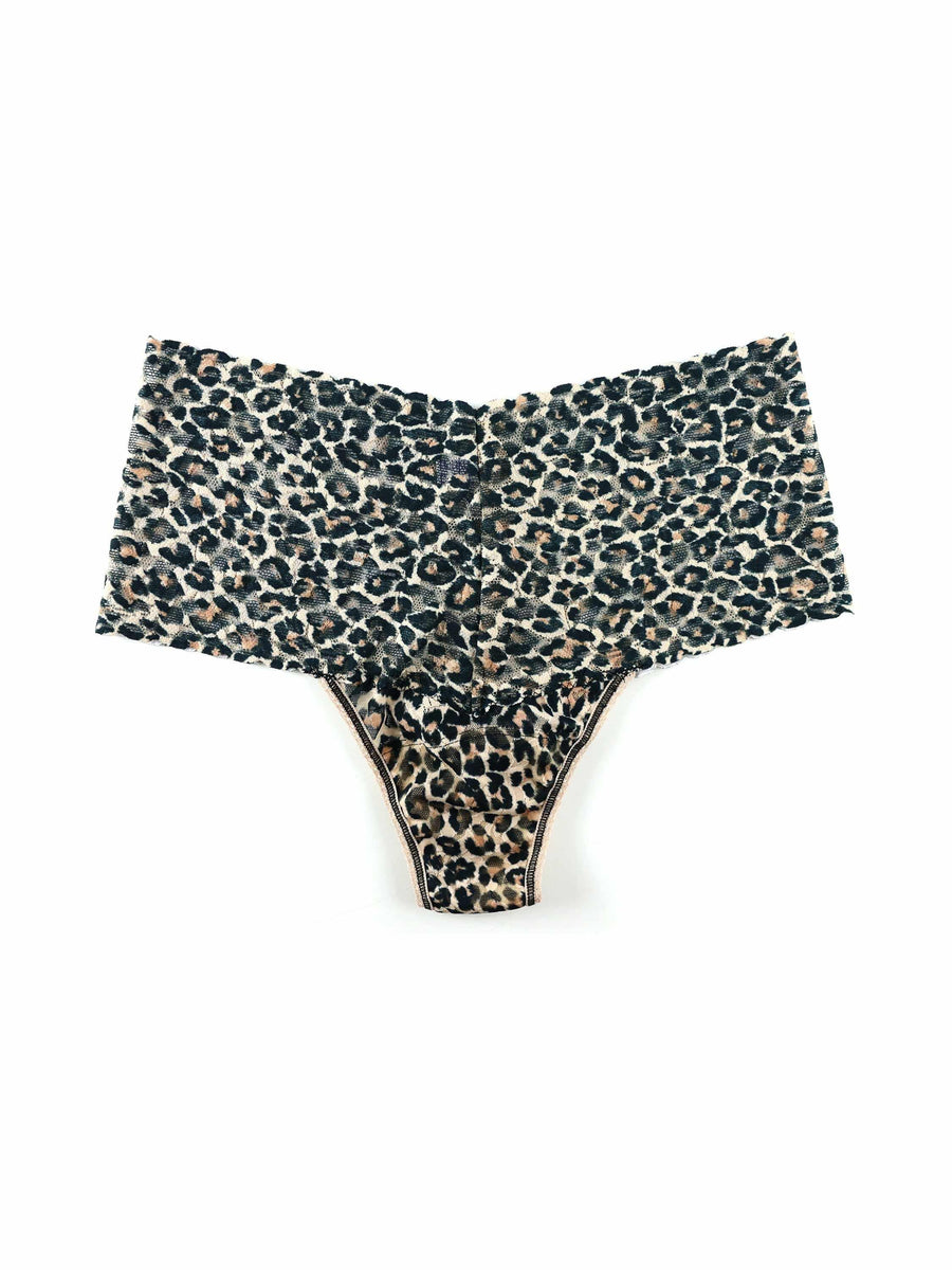 Printed Retro Lace Thong Classic Leopard - Flat Lay Front View | Hanky Panky