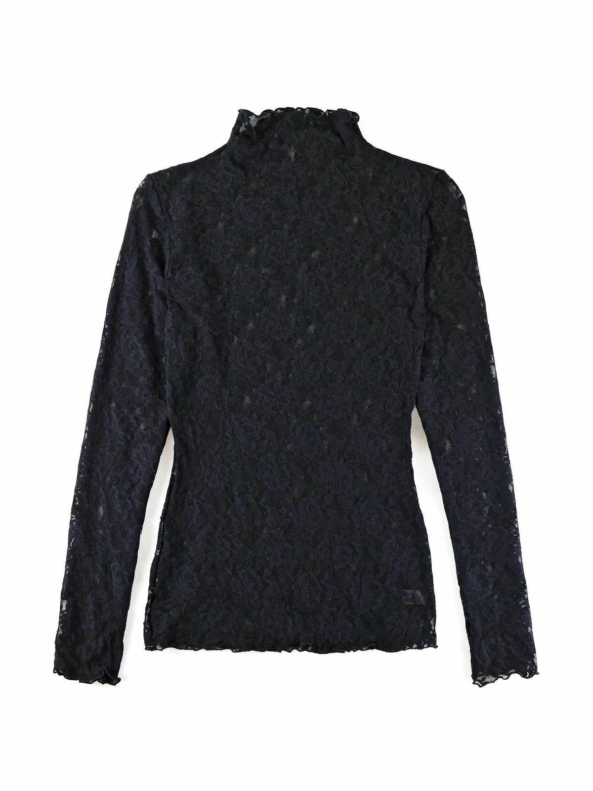 Black Signature Lace® Long Sleeve Funnel Neck Top - Flat Lay Back View | Hanky Panky