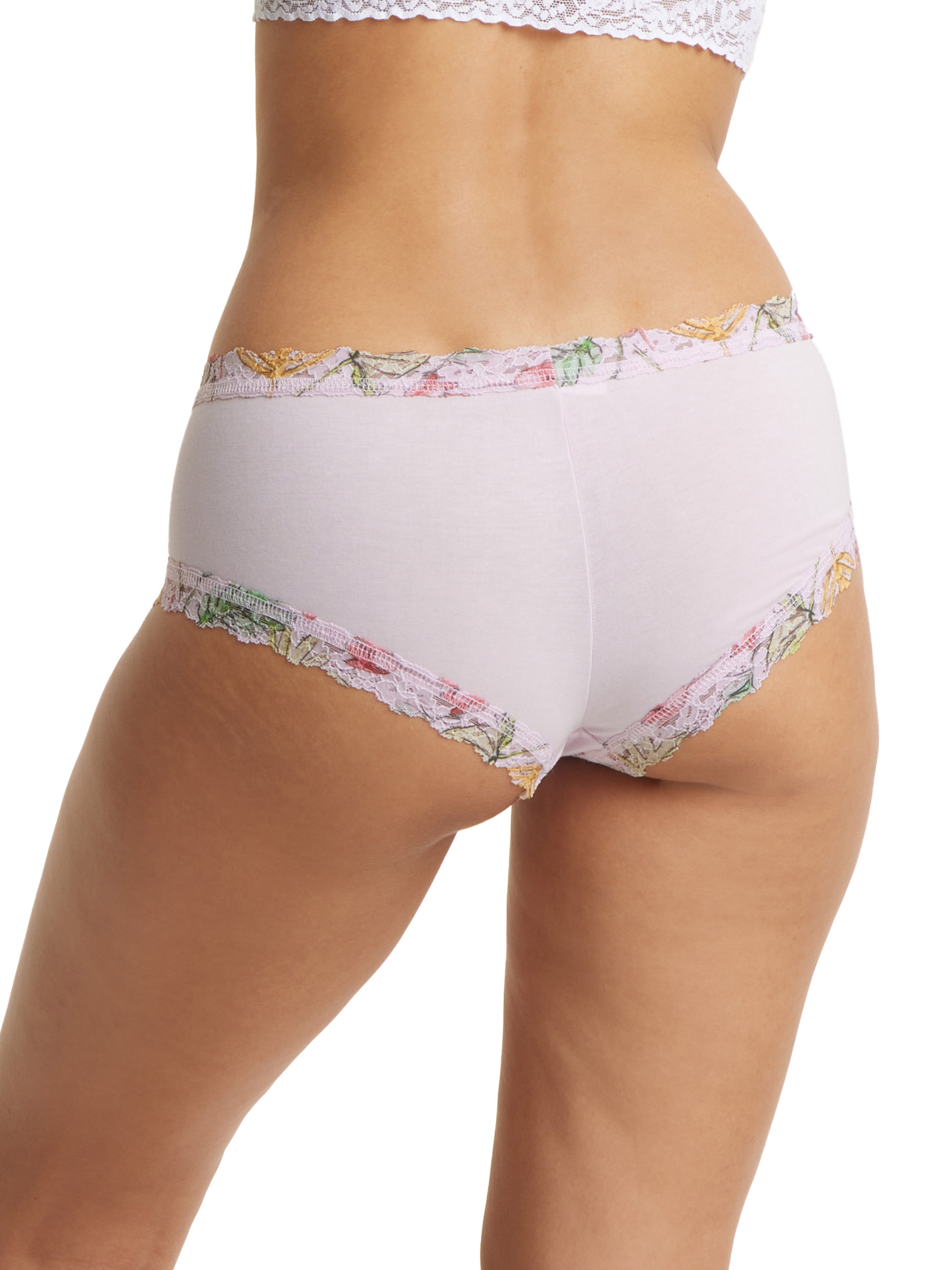 Supima® Cotton Boyshort with Contrast Trim Sale in Island Pink/Lovely  Leaves