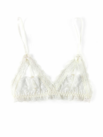 Light Ivory Victoria Lace Open Bralette Flat Lay - Chantilly Lace Unlined Bralette | Hanky Panky